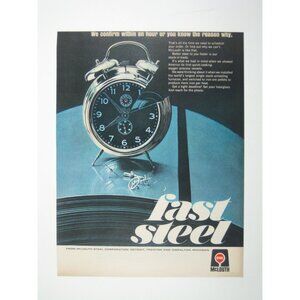 Vintage 1960s McLouth Steel Corporation Print Ad Print Fast Steel Alarm Clock